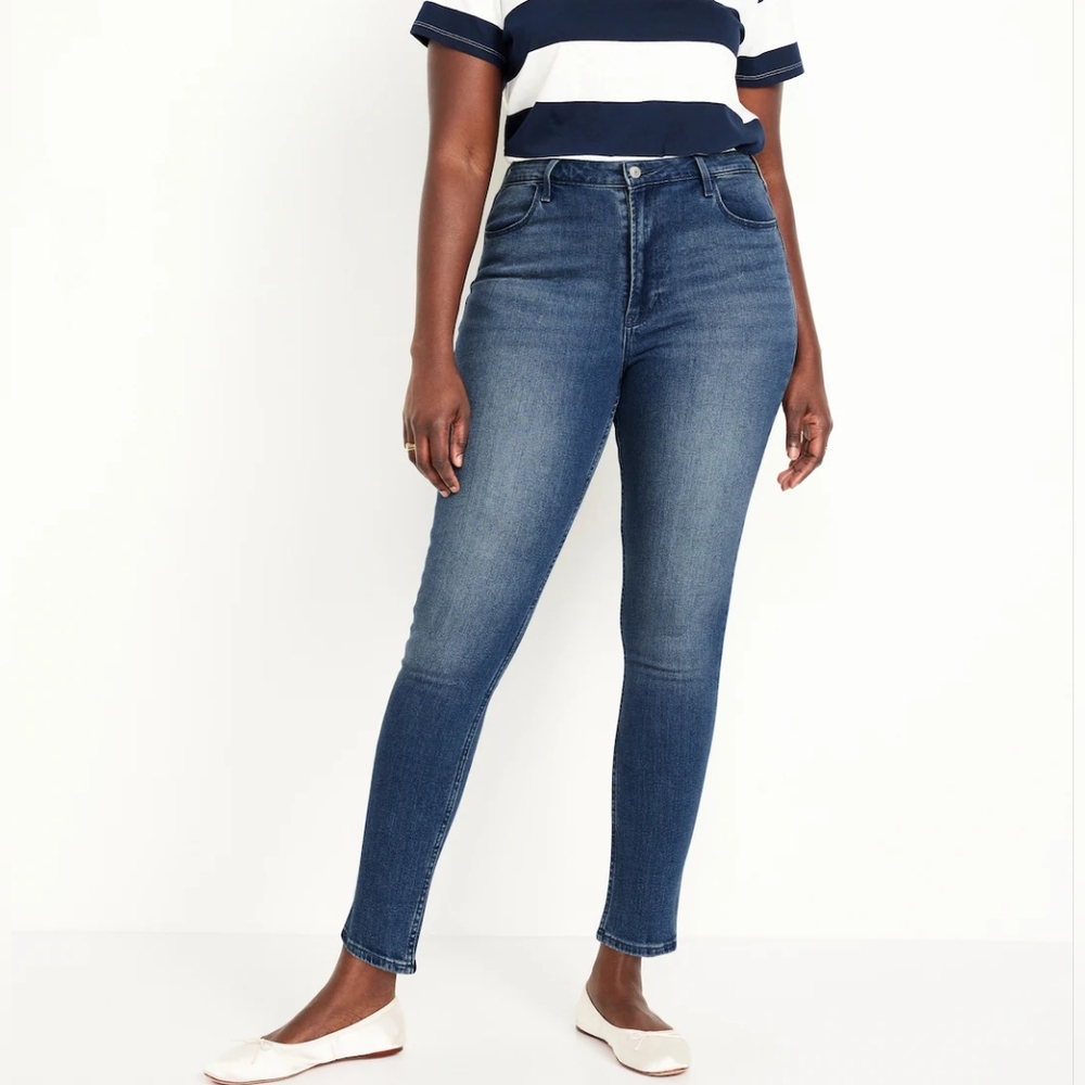 🆕️OLD NAVY Jeans 16 Long High Rise WOW Super Skinny Blue Stretch Denim